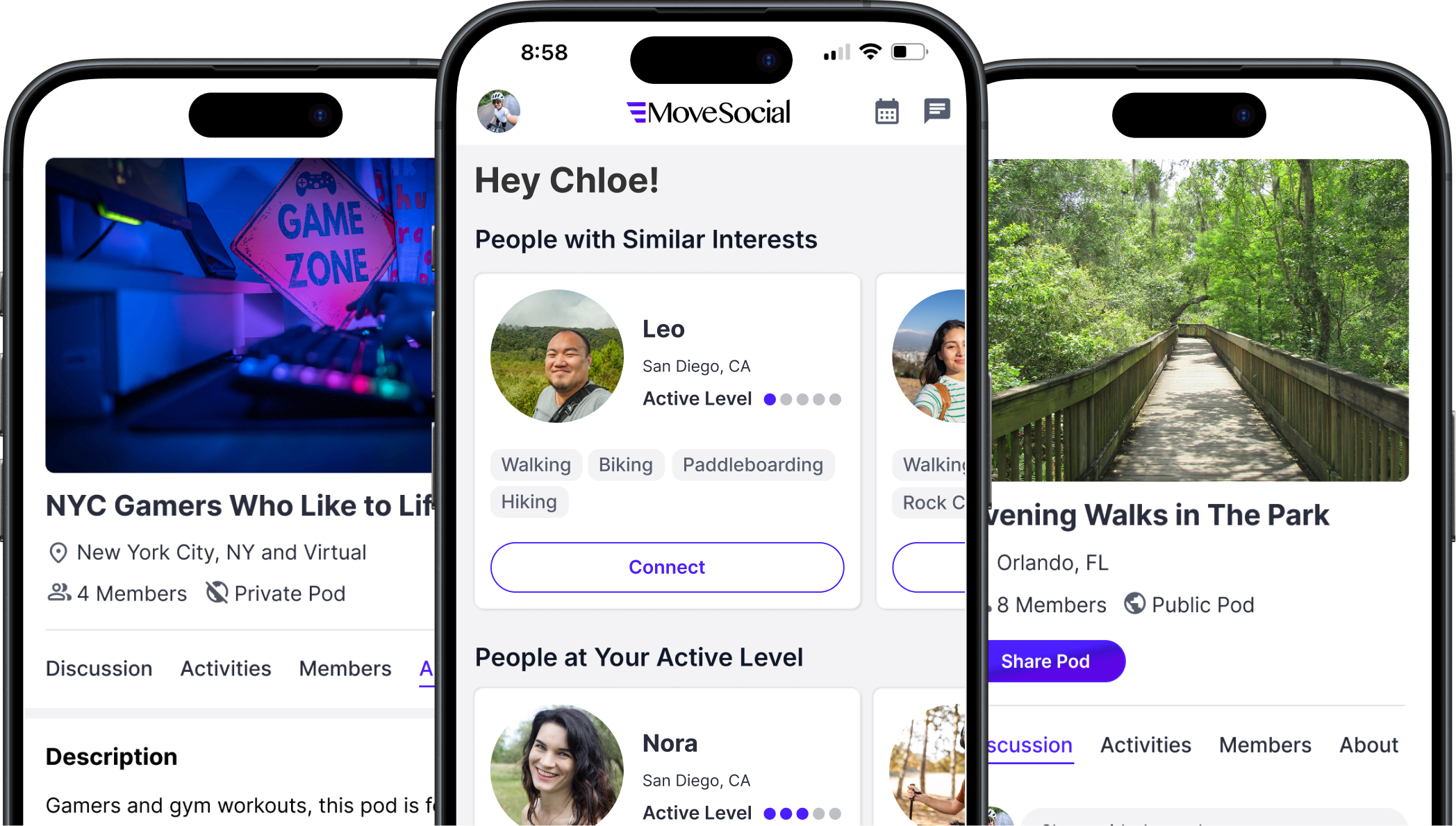 MoveSocial App Mockups