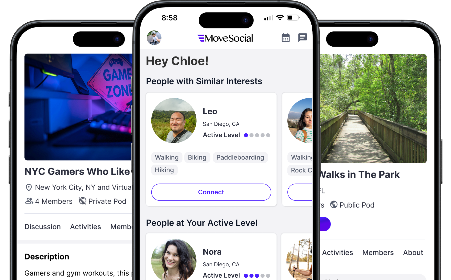 MoveSocial App Mockups